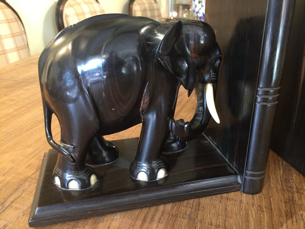 Pair Ebony Elephant Bookends C.1930 571916