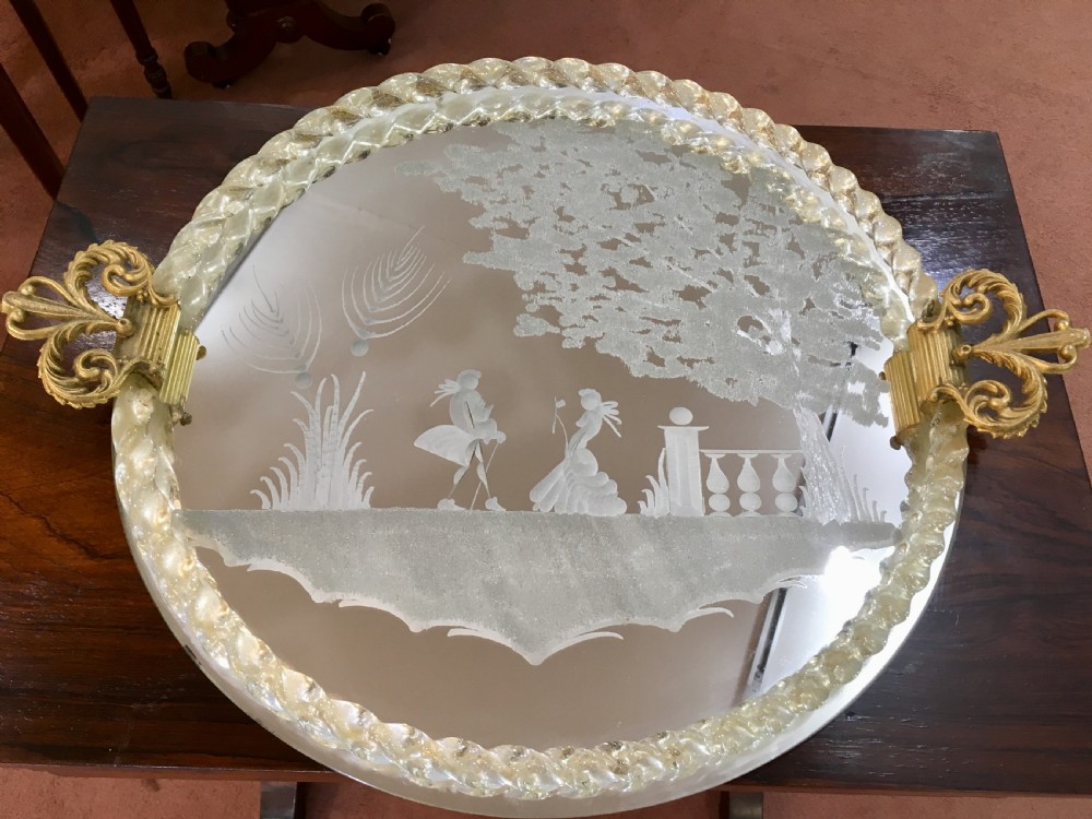 Murano Glass Serving Tray, Made In Venice C.1980 656243