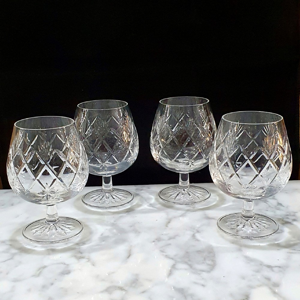 Edinburgh Crystal Set 4 Lead Cut Brandy Glasses "kelso" Pattern