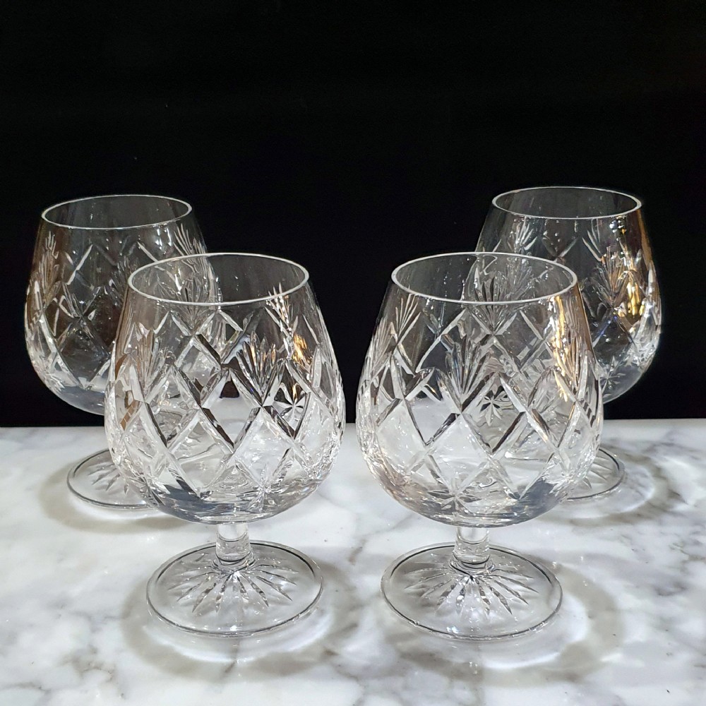 Edinburgh Crystal Set 4 Lead Cut Brandy Glasses "kelso" Pattern