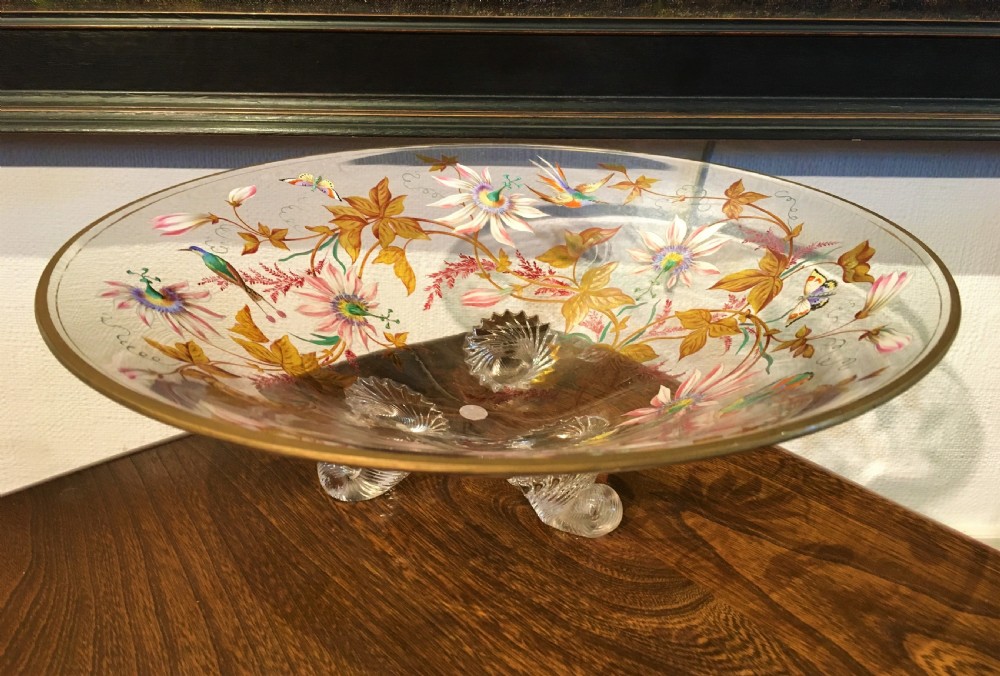 decorated bowl with enamelled birds flowers possibly moser c19th