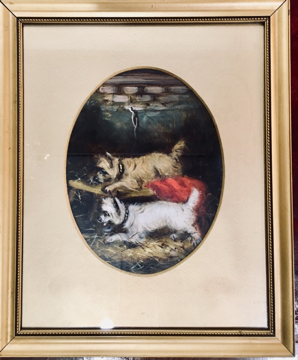 j langlois sketch of terriers in a barn c19th