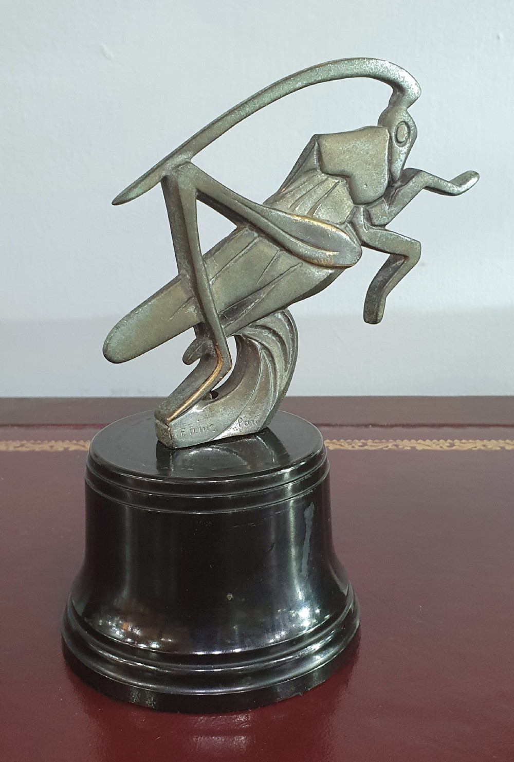 french art deco etling signed bronze grasshopper car mascot on bakelite plinth c1920s paris