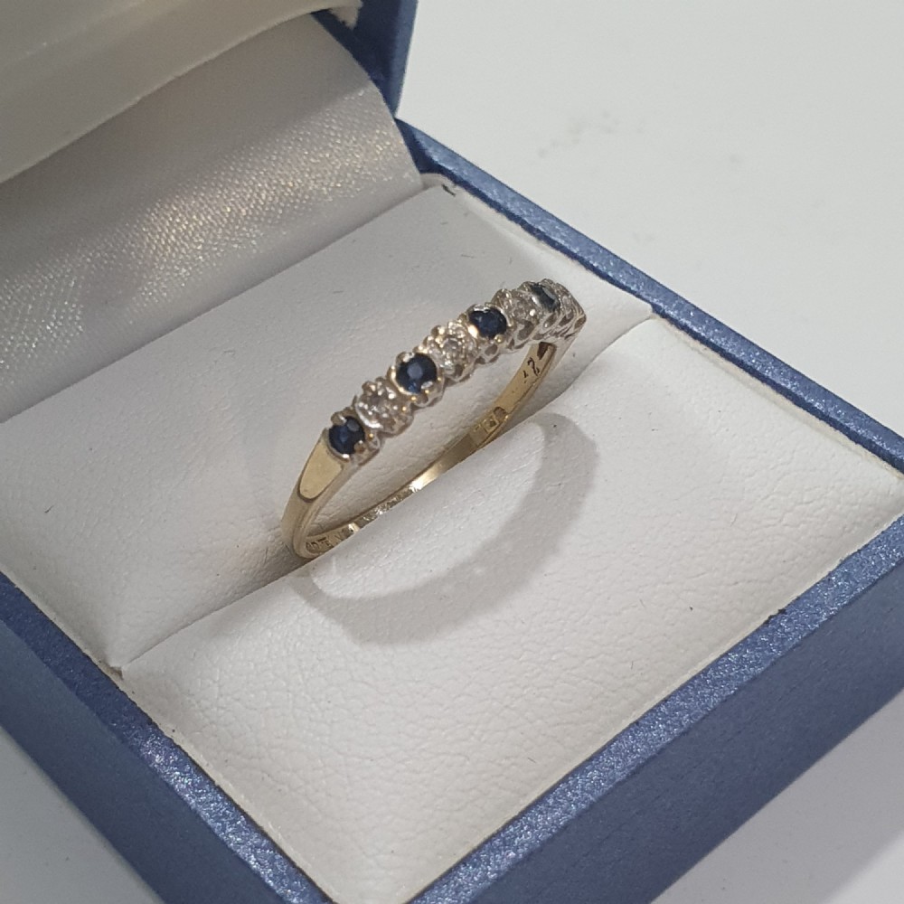 vintage brilliant cut sapphire diamond 9ct gold half eternity ring size o
