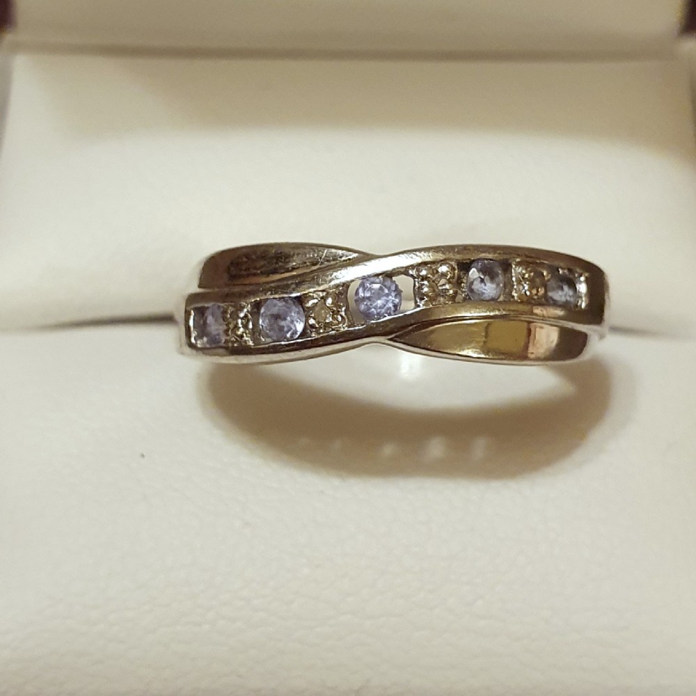 tanzanite diamond crossover half eternity ring on 925 sterling silver size m