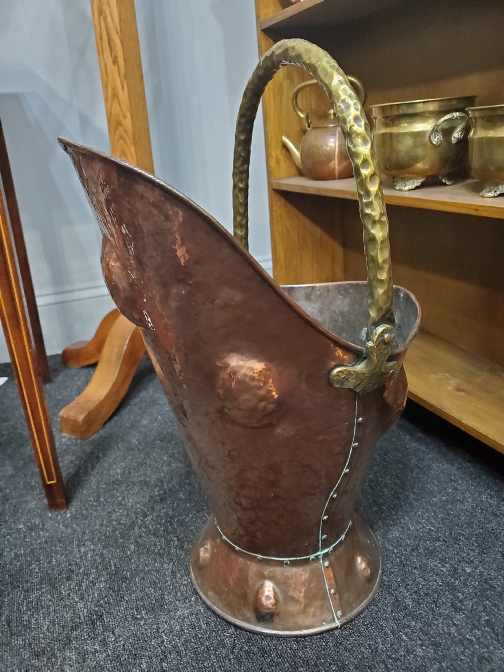 arts crafts hammered brass copper coal scuttle c1910