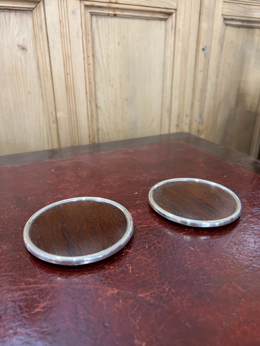 mappin webb pair of sterling silver rimmed winetumbler glass coasters