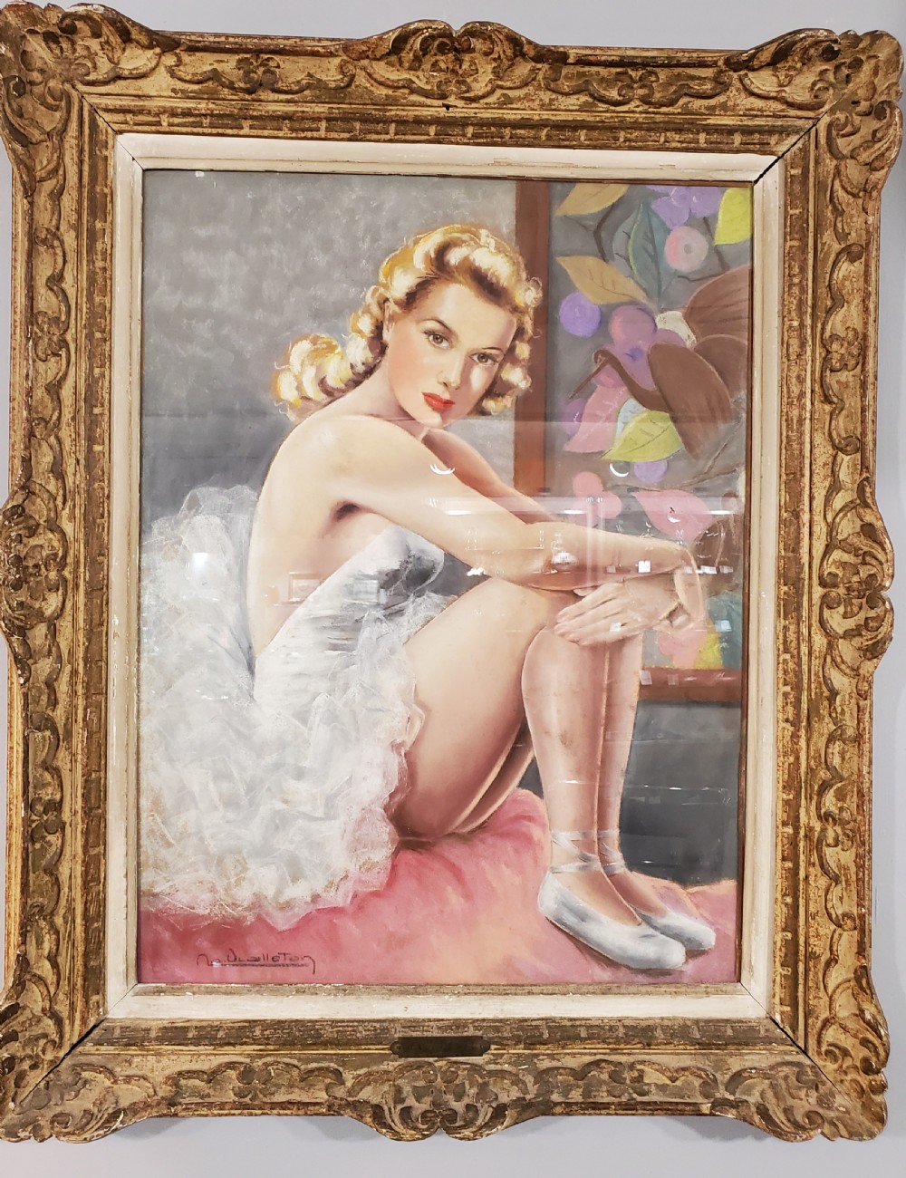 art deco french ballerina pastel on board c1930s