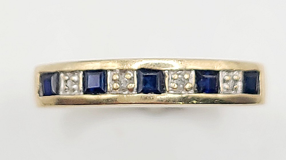 vintage princess cut sapphire illusion set diamonds 9ct gold half eternity ring size o