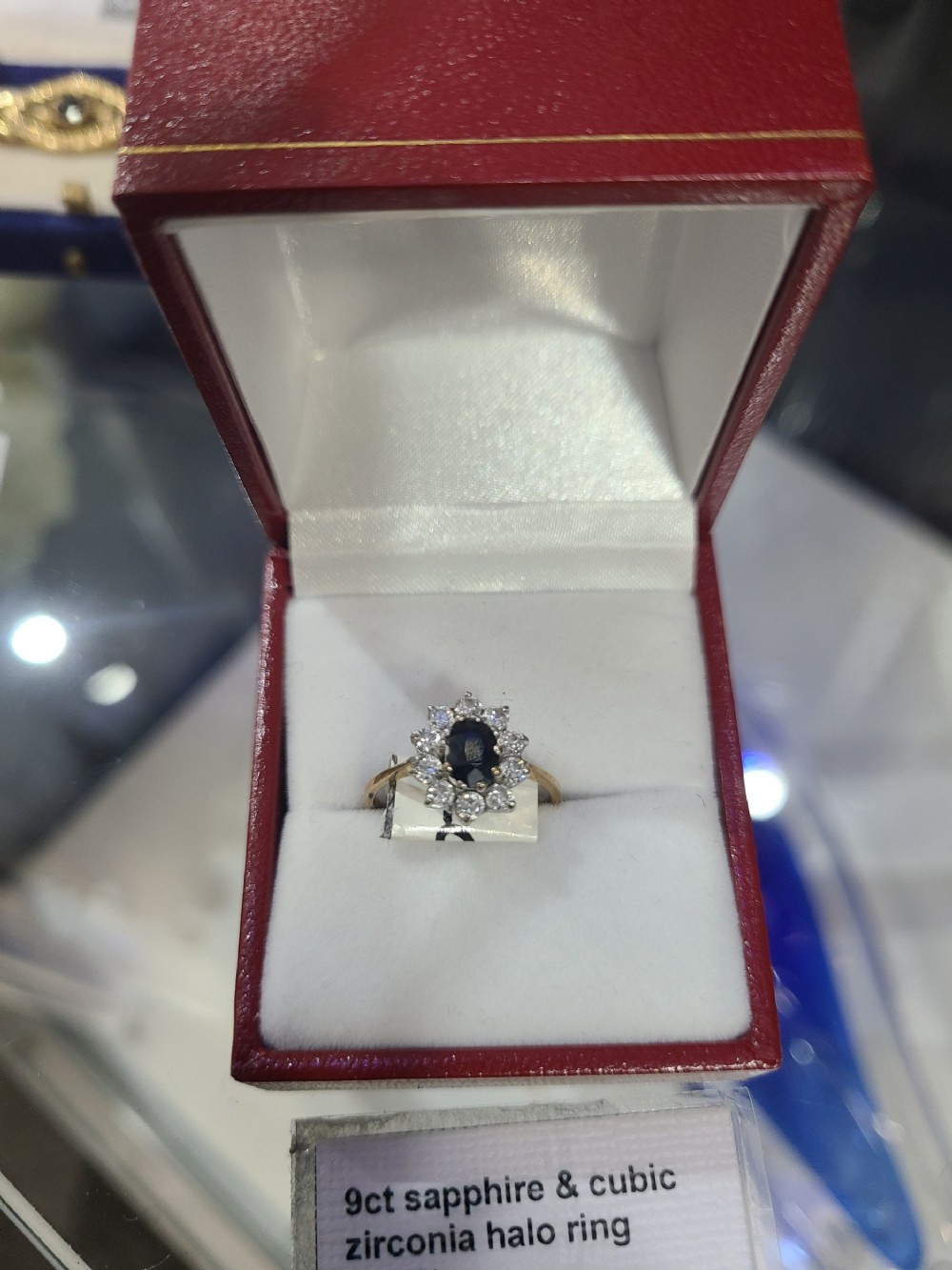 9ct sapphire cz halo ring k12