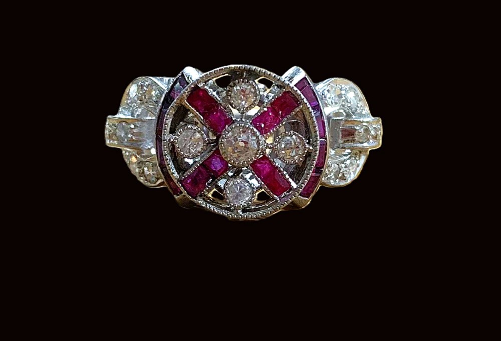 european art deco ruby and diamond ring size n 12