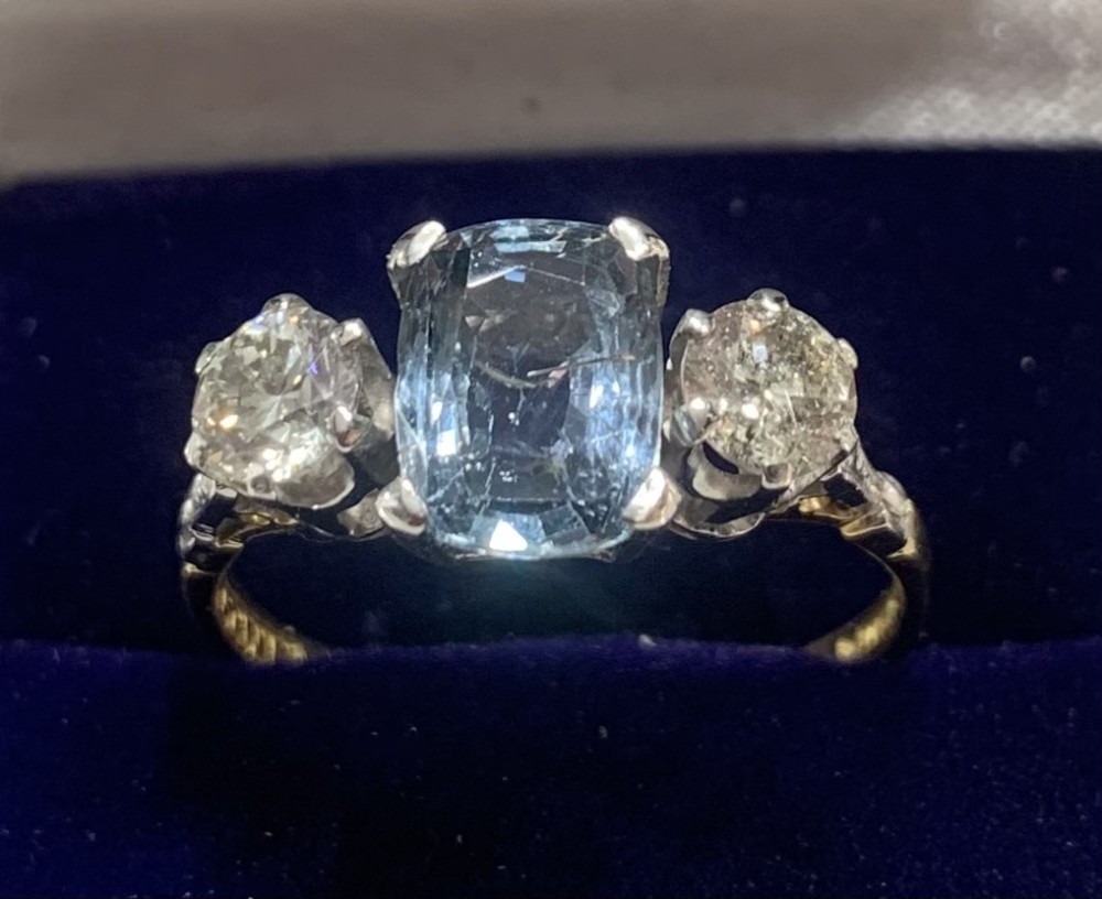 fabulous art deco sapphire and diamond 18ct gold and platinum ronette trilogy ring size s